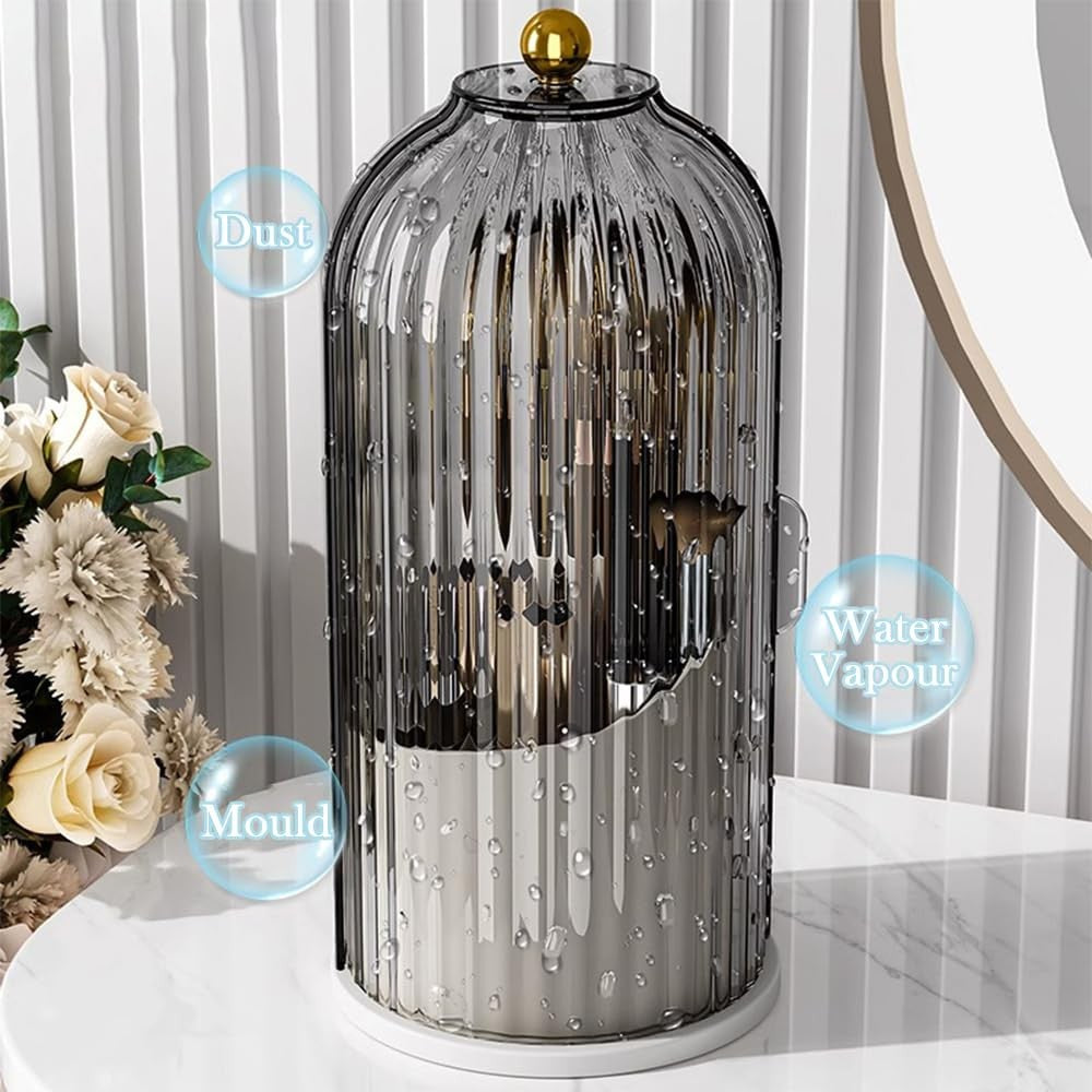 Rotating Makeup Brush Holder Organizer with Lid - Dustproof & Portable