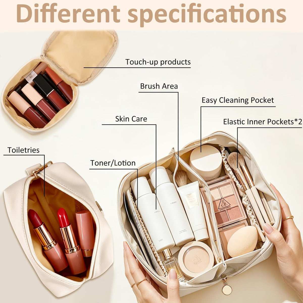 Large Travel Cosmetic Bag with Personalization, Waterproof Makeup Organizer