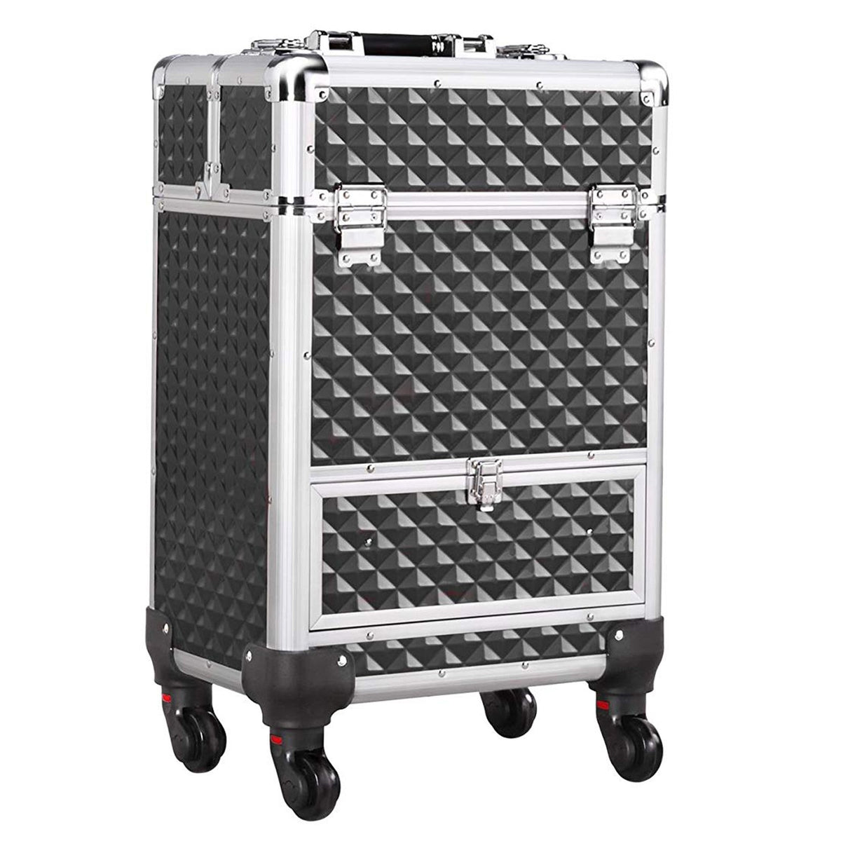 Large Professional Makeup Case with Rolling Wheels & Lockable Compartments