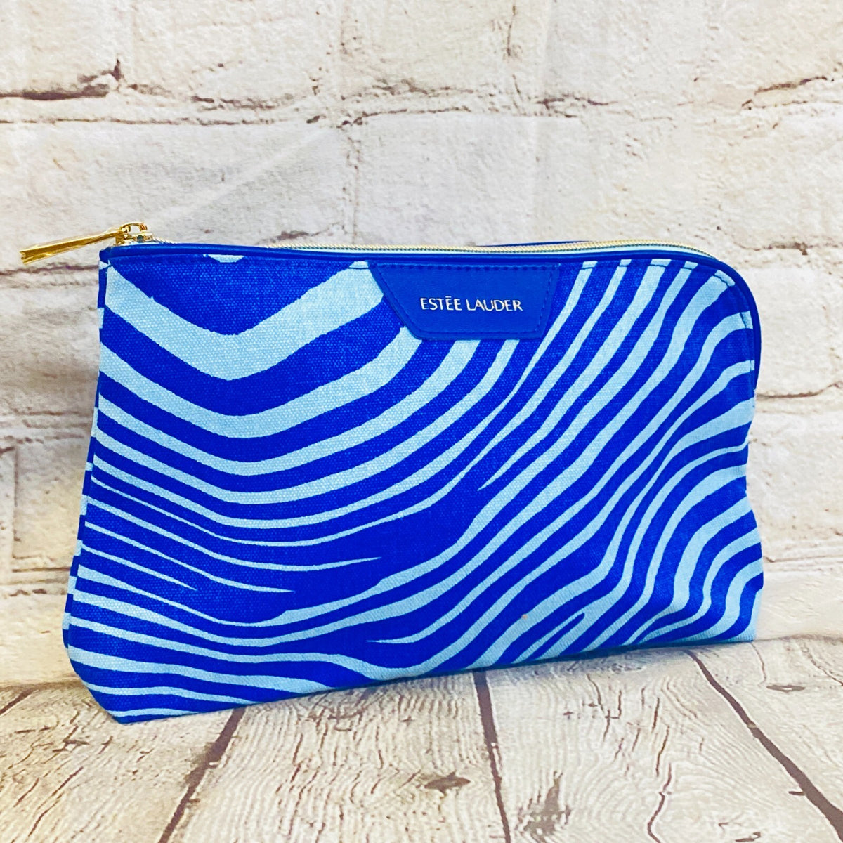 Estee Lauder Blue Striped Cosmetic Makeup Travel Bag - New