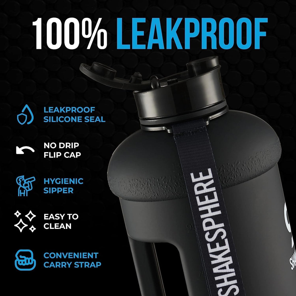 Large Sports Water Bottle 1.3L Matte Black BPA-Free Hydration Jug