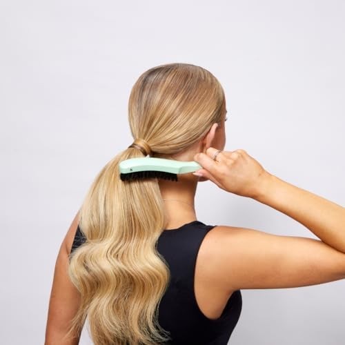 Curved Boar Bristle Hair Brush for Frizz Control & Shine - Wooden Handle