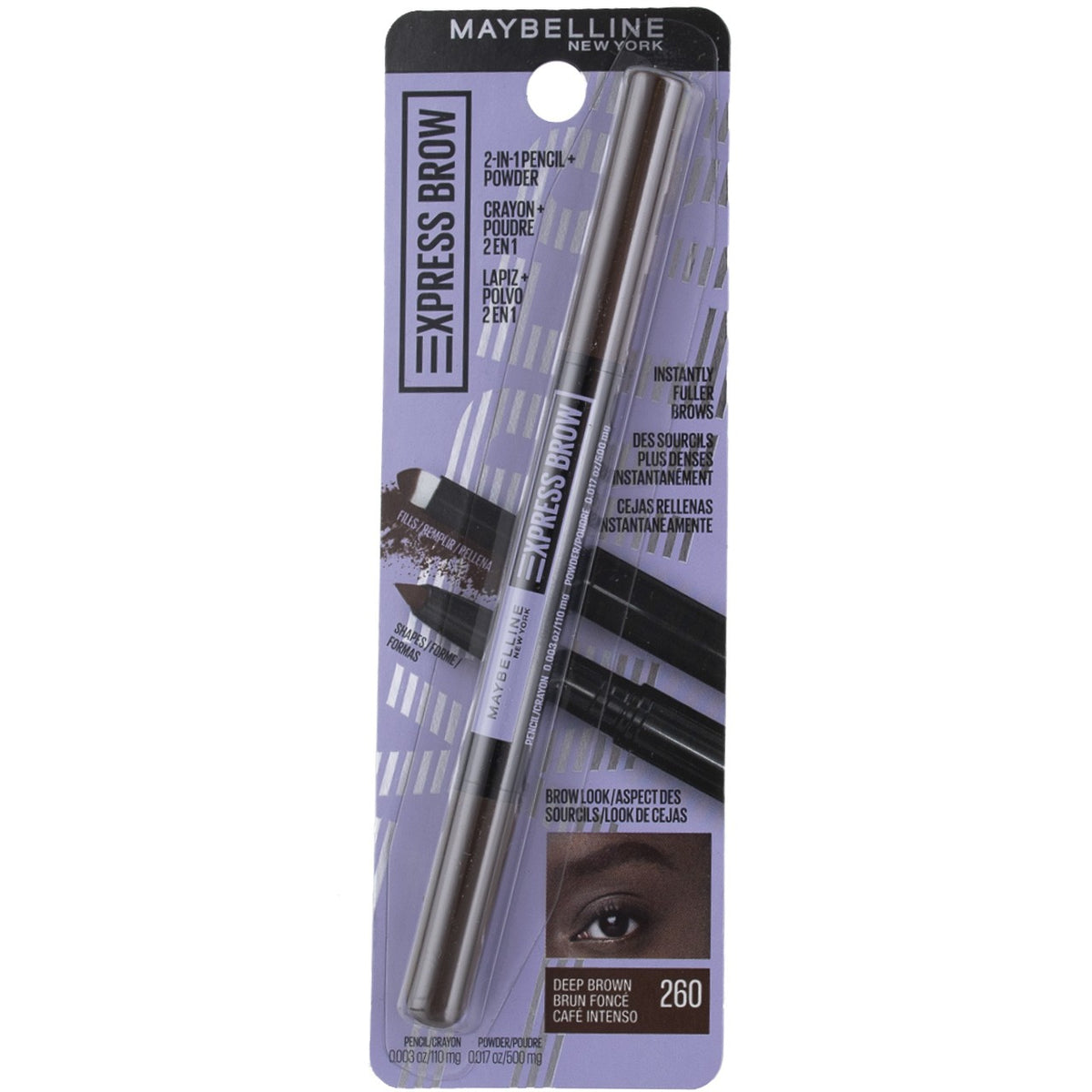 Maybelline Express Brow 2-in-1 Pencil & Powder for Natural Full Brows - Deep Brown 260