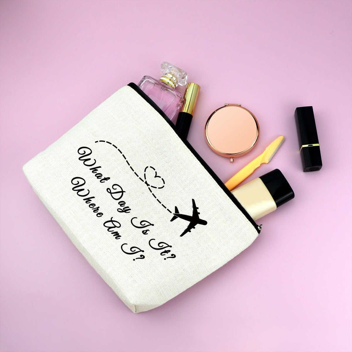 Flight Attendant Makeup Bag - Stewardess Gift, Medium Natural Beige