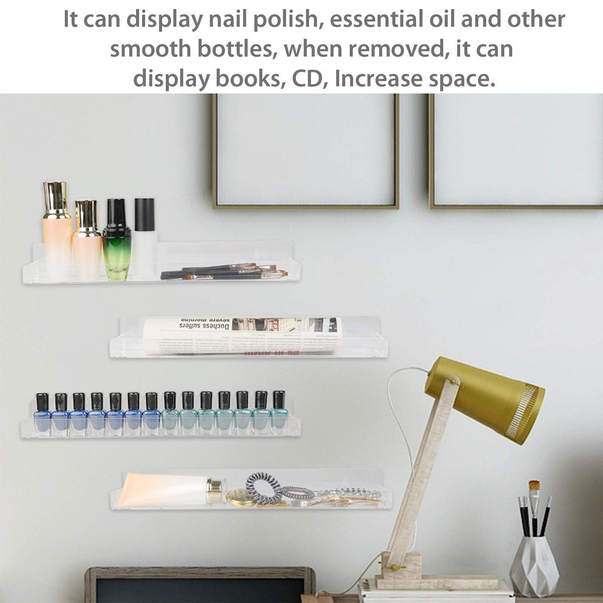 Acrylic Nail Polish Wall Rack - Transparent Multi-Functional Organizer for Nail Salons & Home Use