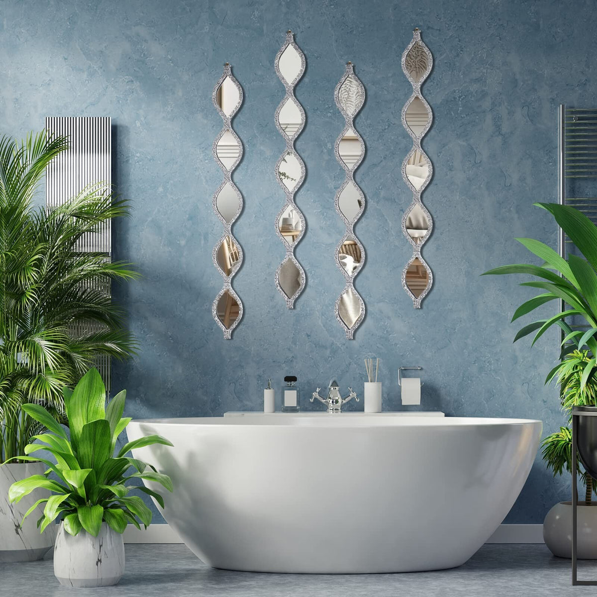 Teardrop Mirror Wall Decor Set - Rustic Diamond Crystal Farmhouse 4-Piece