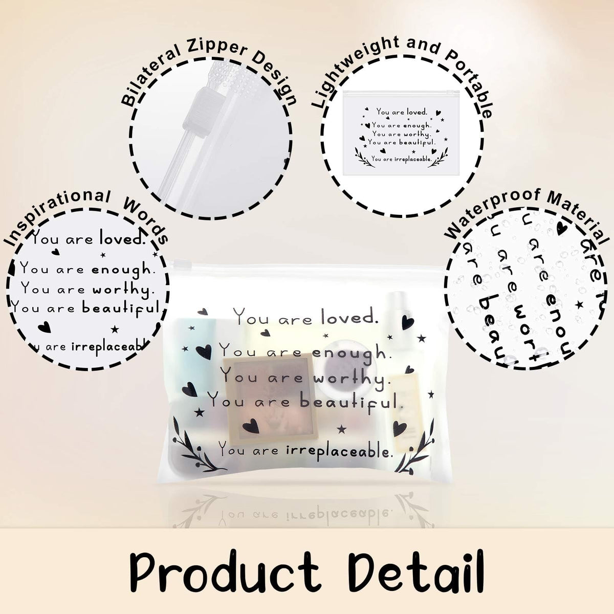Inspirational Makeup Bags Set - 60 EVA Cosmetic Pouches for Women & Gifts