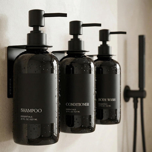 Stylish Shampoo & Conditioner Dispenser Set of 3 - Wall Mount, Drill