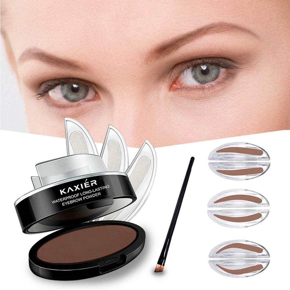 Eyebrow Stamp Kit with Brow Brush - Natural Look, Long Lasting, 3 Shapes & 3 Colors