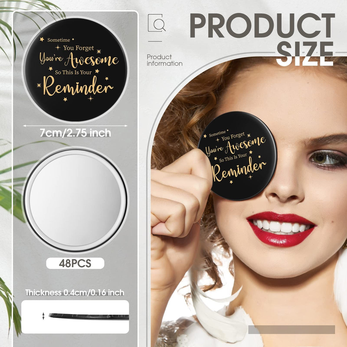 48 Pack Small Round Pocket Mirrors - Inspirational Compact Makeup & Personal Motivation
