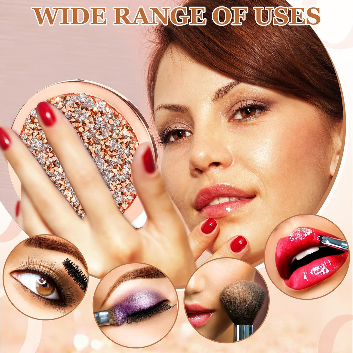 12 Pcs Compact Folding Makeup Mirrors with Rhinestone Outer, Double-Sided Magnification, Portable Handheld Cosmetic Mirrors