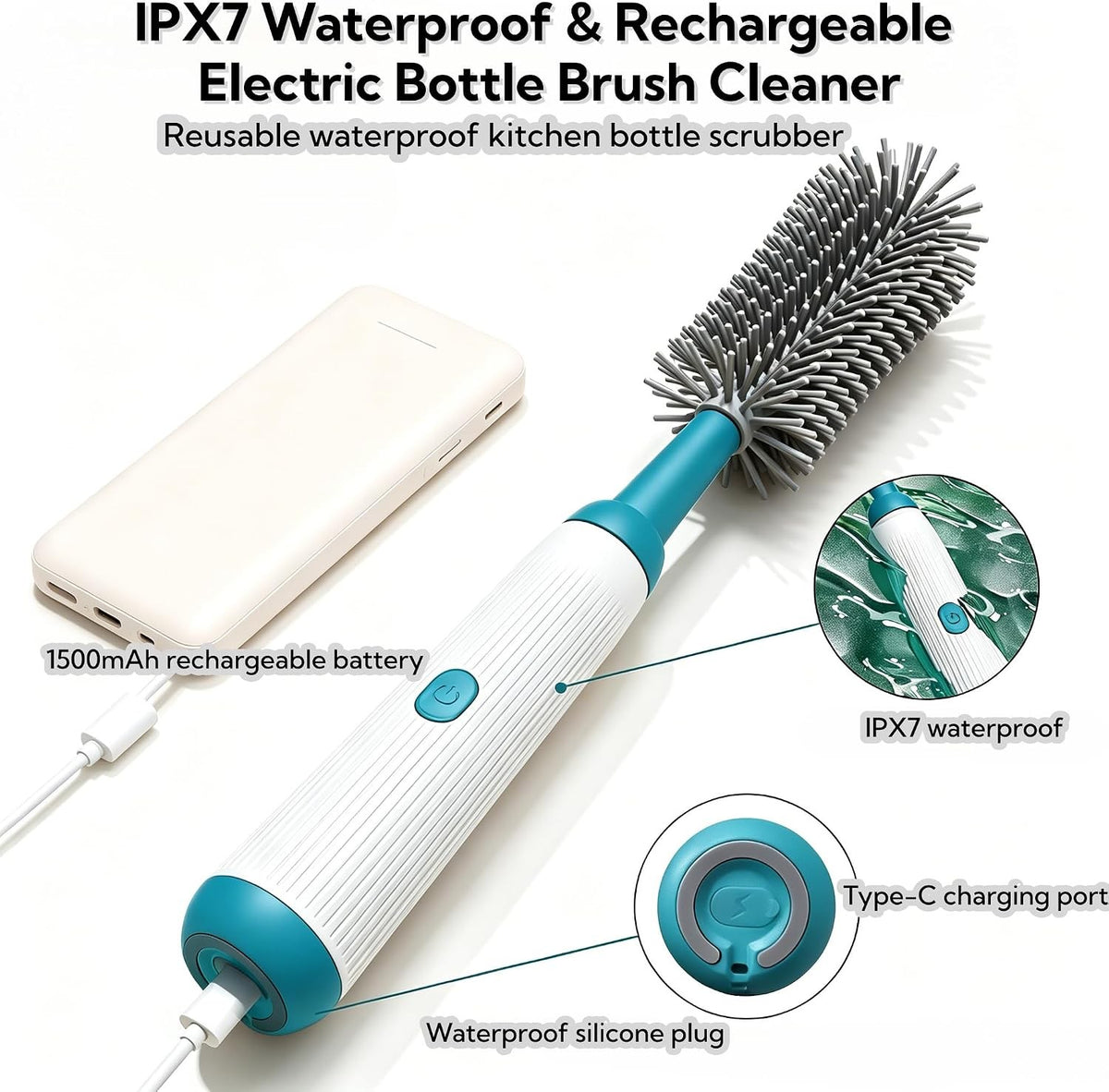 Electric Baby Bottle Brush Set - 6-in-1 Waterproof Cleaning Kit with Silicone Brushes