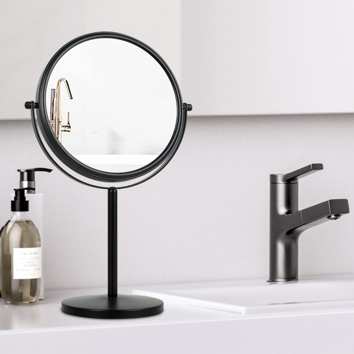 10x Magnifying Tabletop Makeup Mirror - 8 Inch Black, 360° Swivel