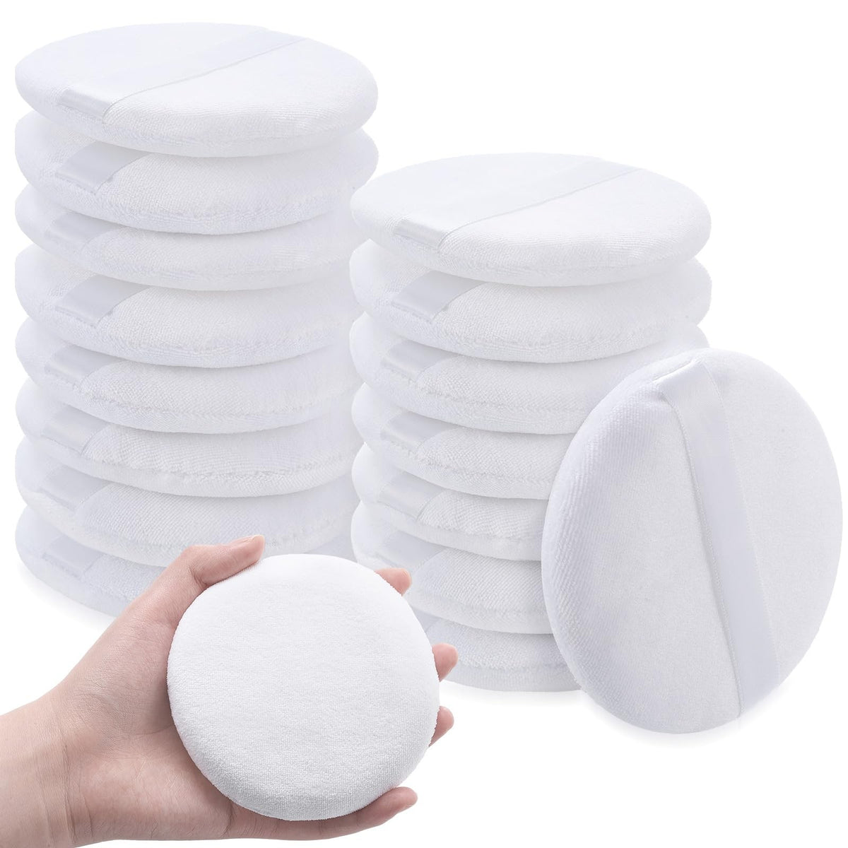 Large Washable Body Powder Puff Set - 16 Soft Velour Sponges for Loose Powder