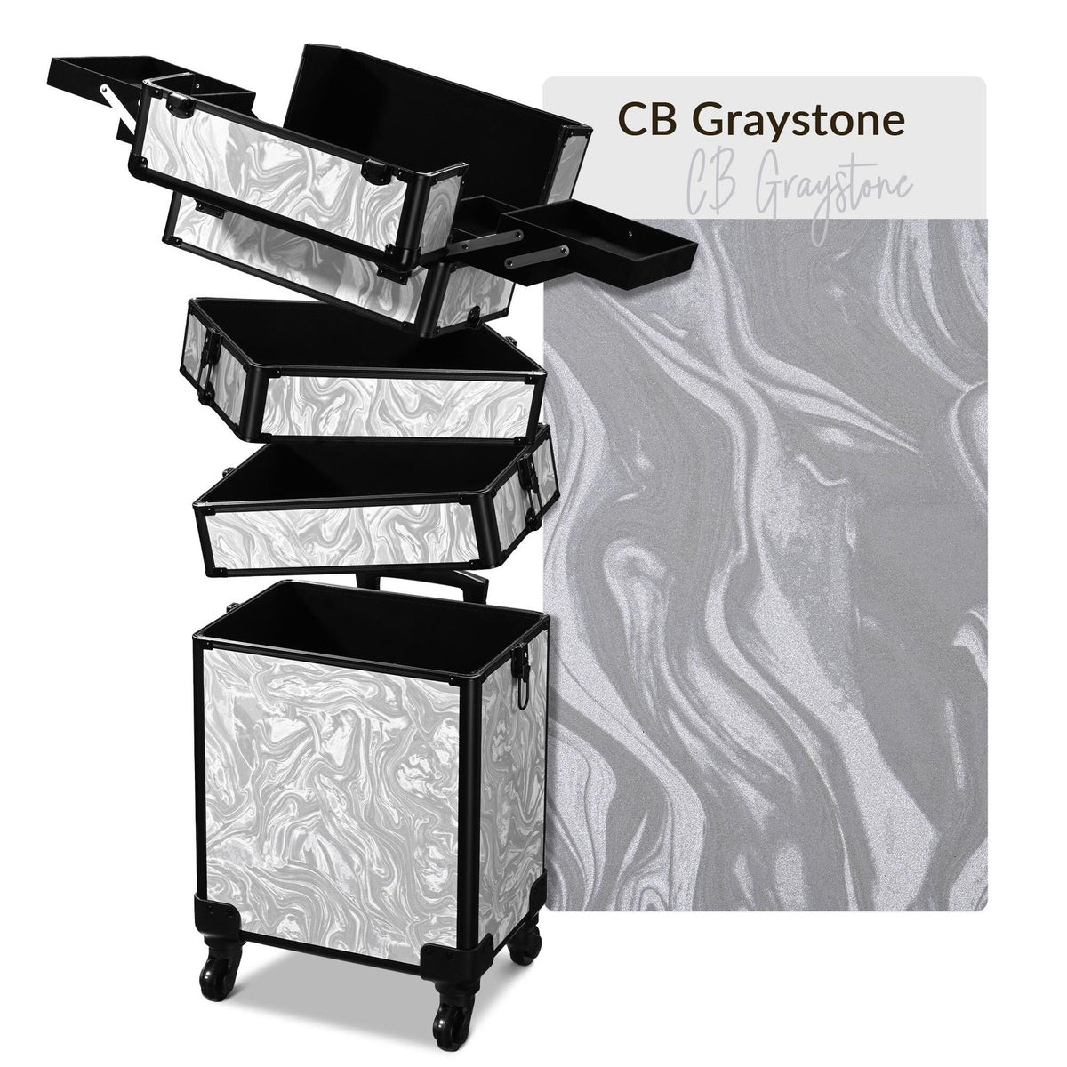 4-in-1 Rolling Makeup Train Case with Lockable Latches and Wheels - Graystone