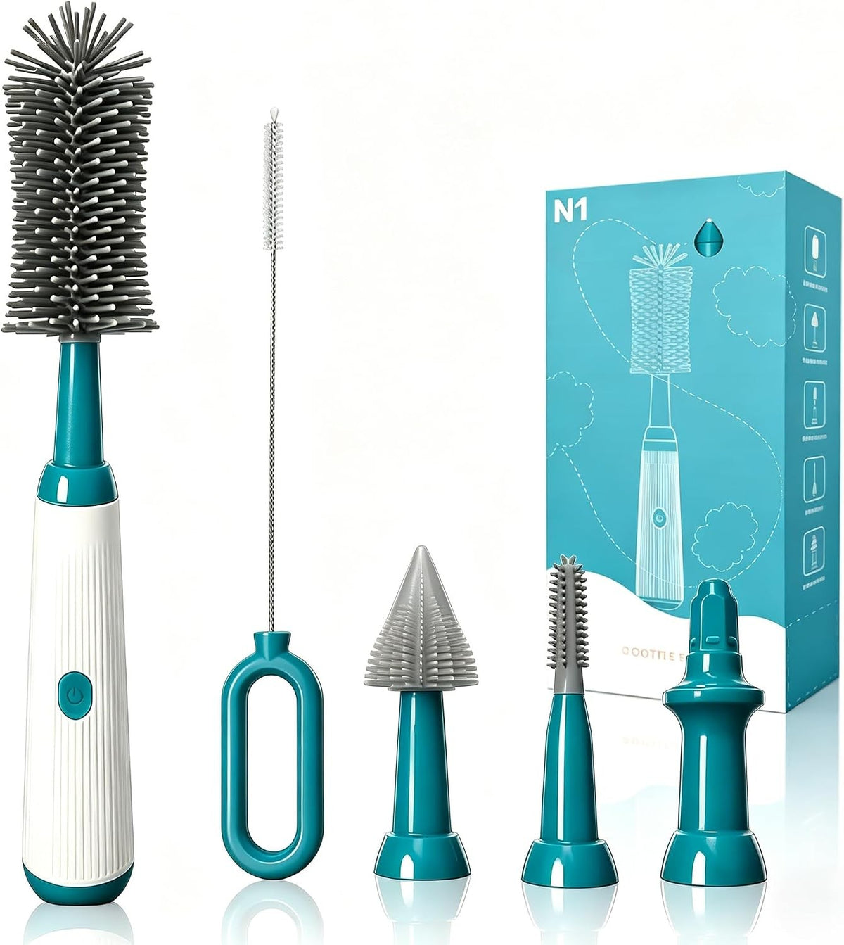 Electric Baby Bottle Brush Set - 6-in-1 Waterproof Cleaning Kit with Silicone Brushes