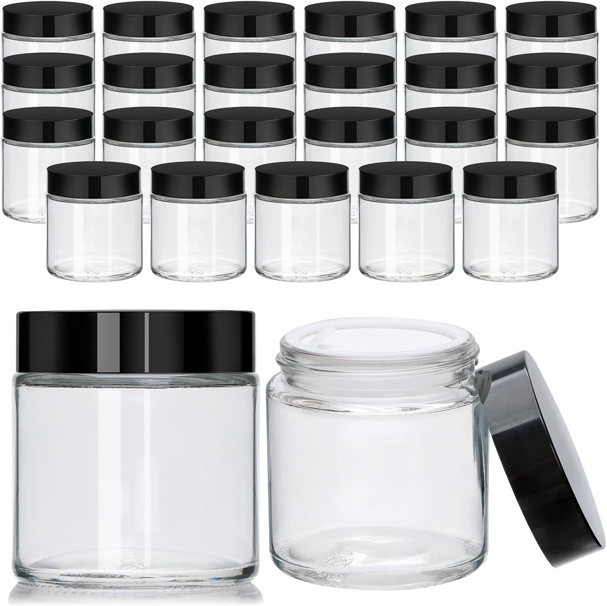 Glass Cosmetic Jars with Black Lids - Leak-Proof Travel Containers 25-Pack