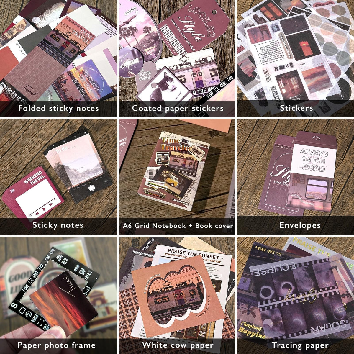 Travel Scrapbooking Supplies Kit with A6 Notebook and Vintage Paper Crafts