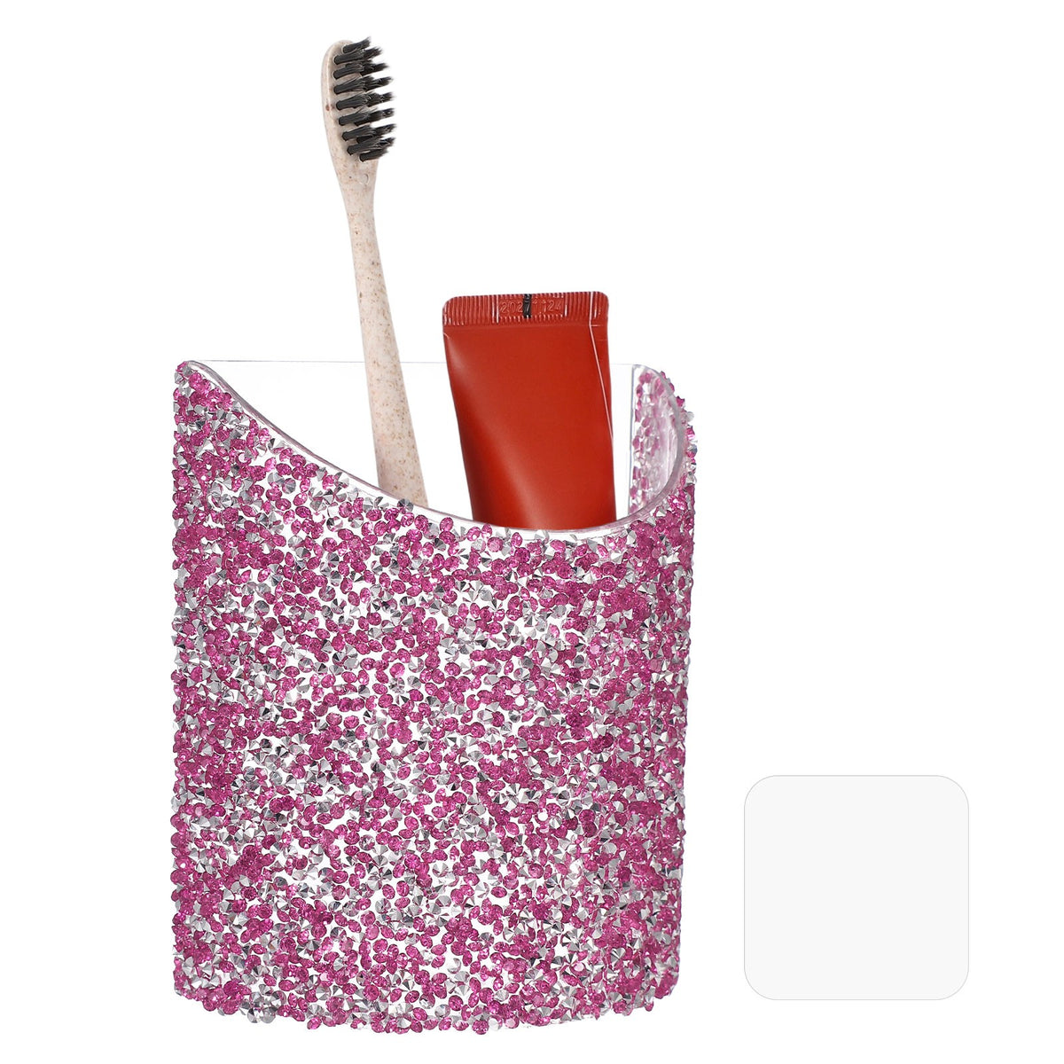 4.3x4.7 Inch Wall-Mounted Makeup Brush Holder with Clear Adhesive, Rose Red