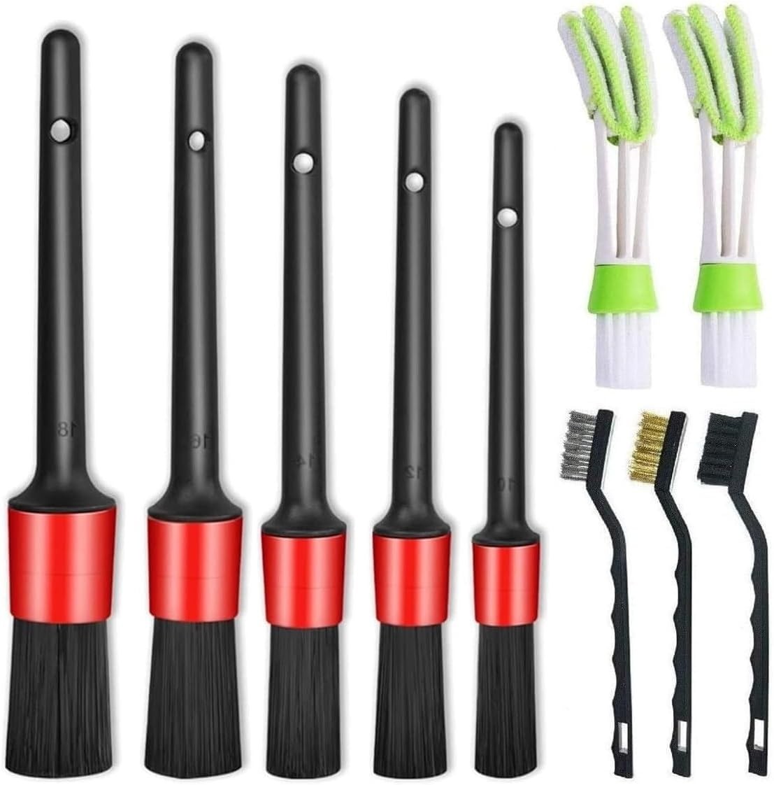 Auto Detailing Brush Set - 11 Pcs Car Cleaning Tools with Steel & Boar Hair Brushes