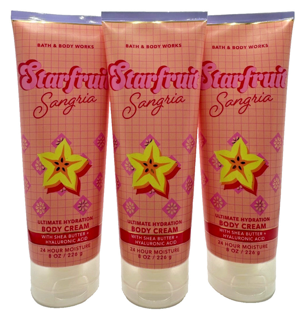Bath & Body Works Starfruit Sangria Body Cream Lotion - 3 Pack 8oz