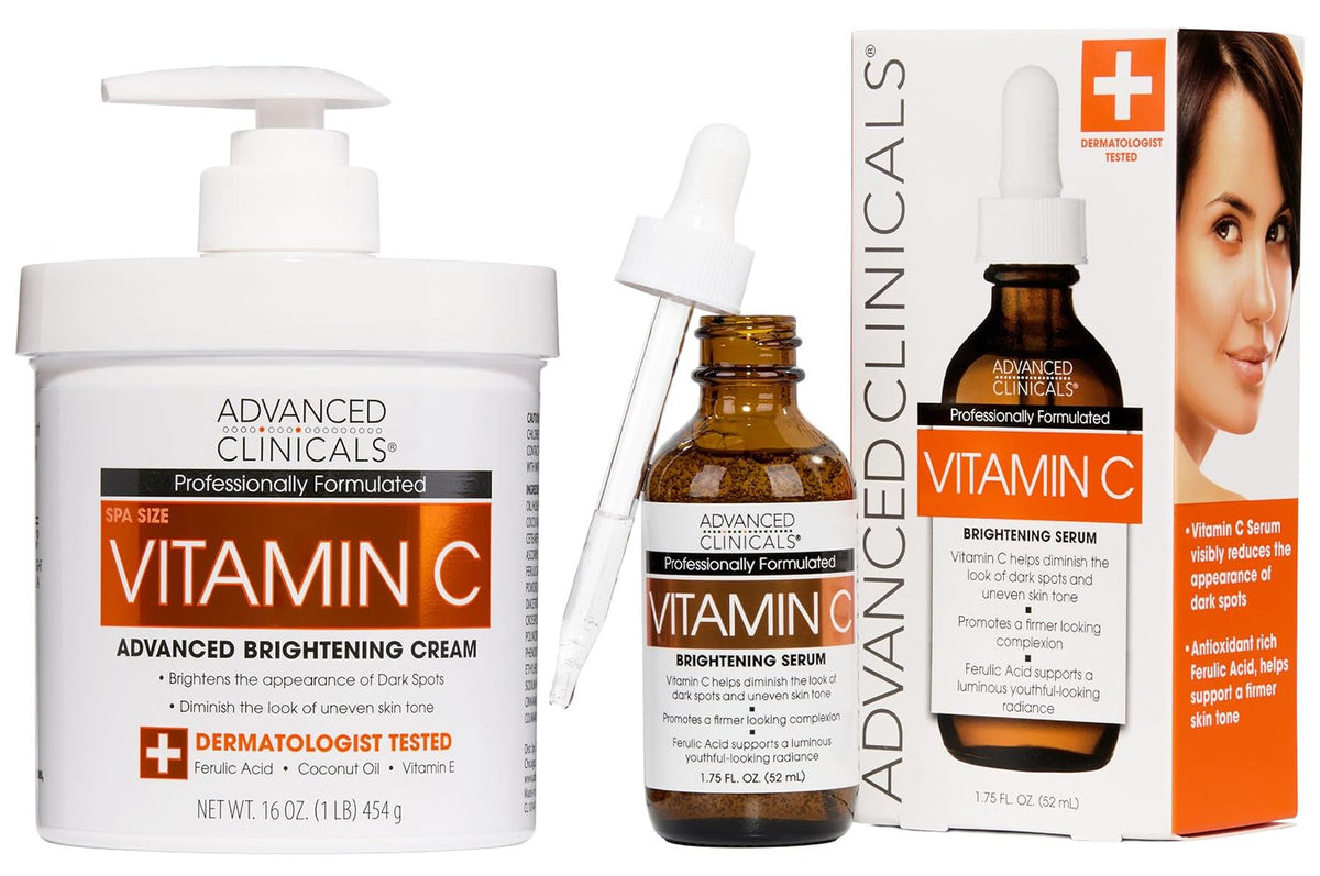 Vitamin C Brightening Face Serum & Cream Set for Dark Spots & Dull Skin