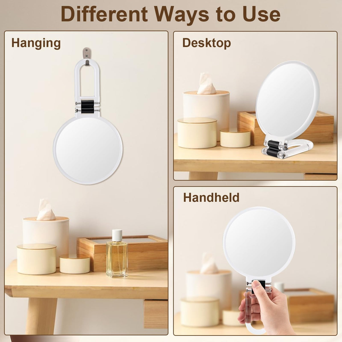 10x Magnifying Handheld Mirror - Foldable Desk/Travel Vanity Mirror