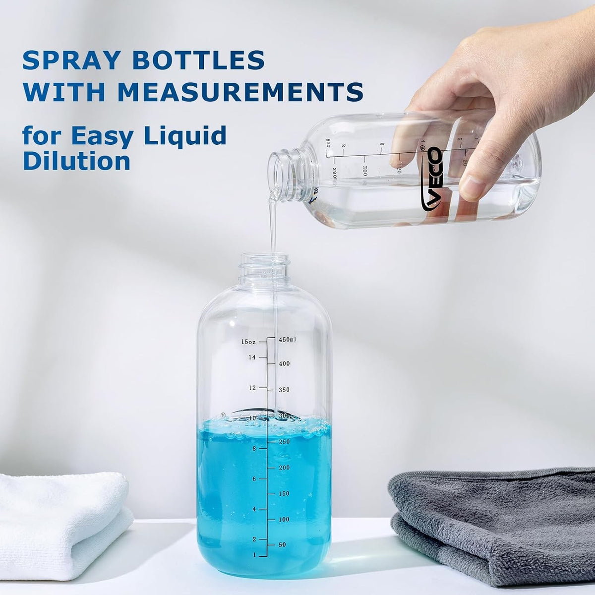15oz Graduated Spray Bottles 4-Pack - 360° Adjustable Nozzle & Leakproof Design