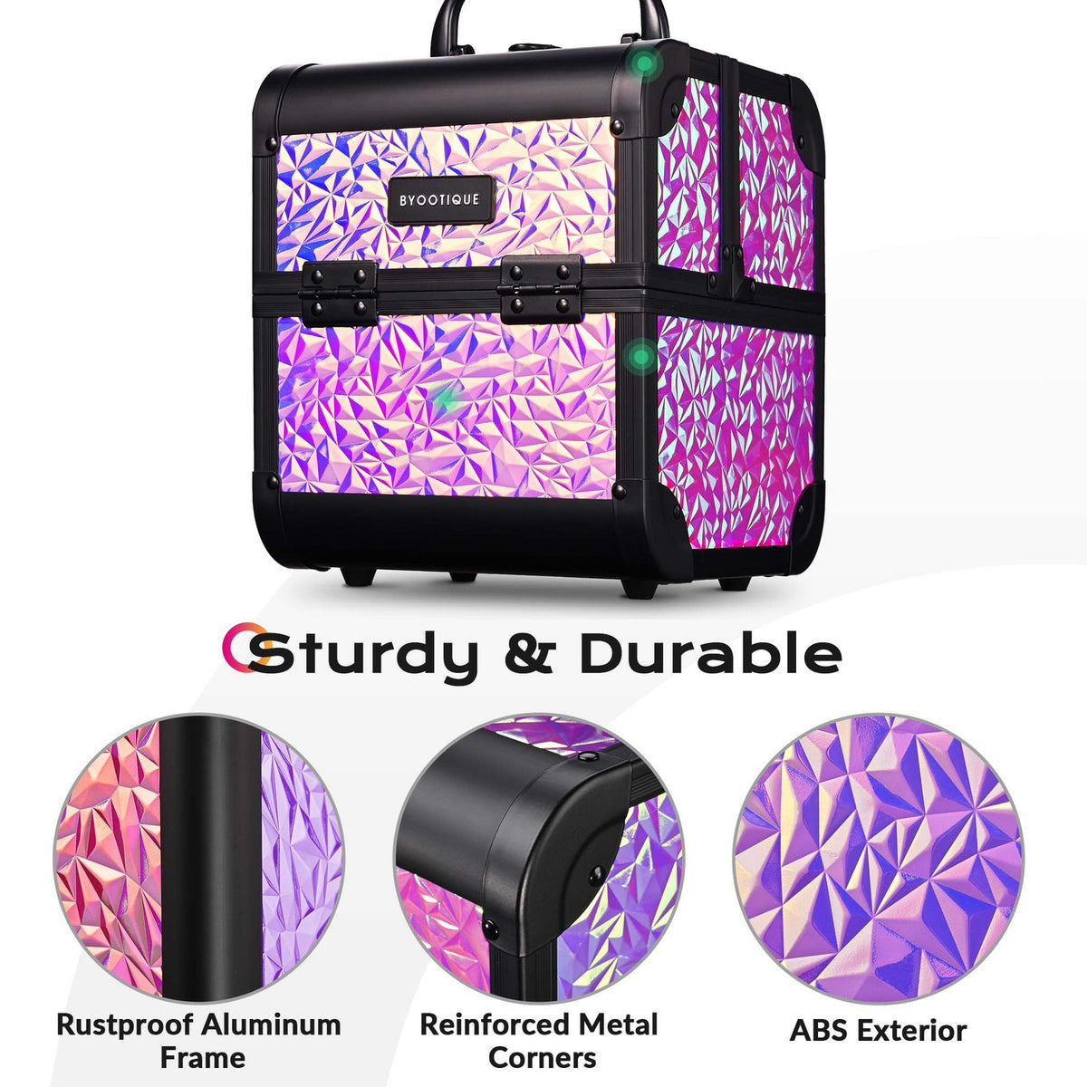 Mermaid Pink Makeup Train Case with Extendable Trays and Mirror