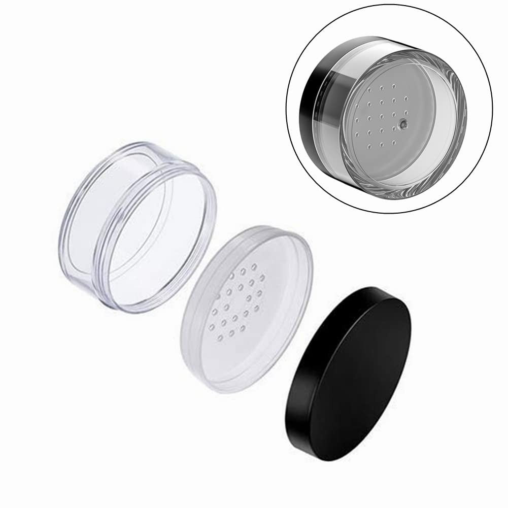 50g Plastic Powder Puff Case with Net Sifter - Black, Portable Makeup Storage