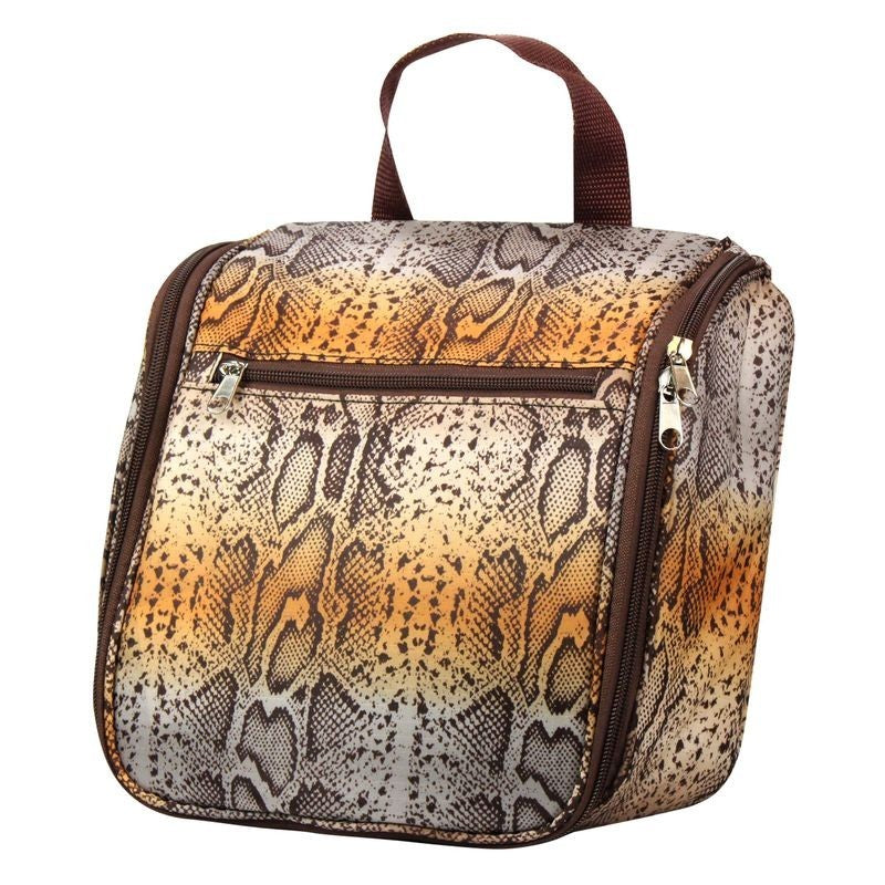 Travel Cosmetic Bag with Hanging Hook & Multiple Compartments - Python Snakeskin Design