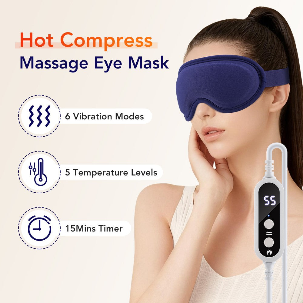 Electric Heated Eye Mask with 5 Temperature & 6 Vibration Modes - Relax & Relieve Eye Fatigue