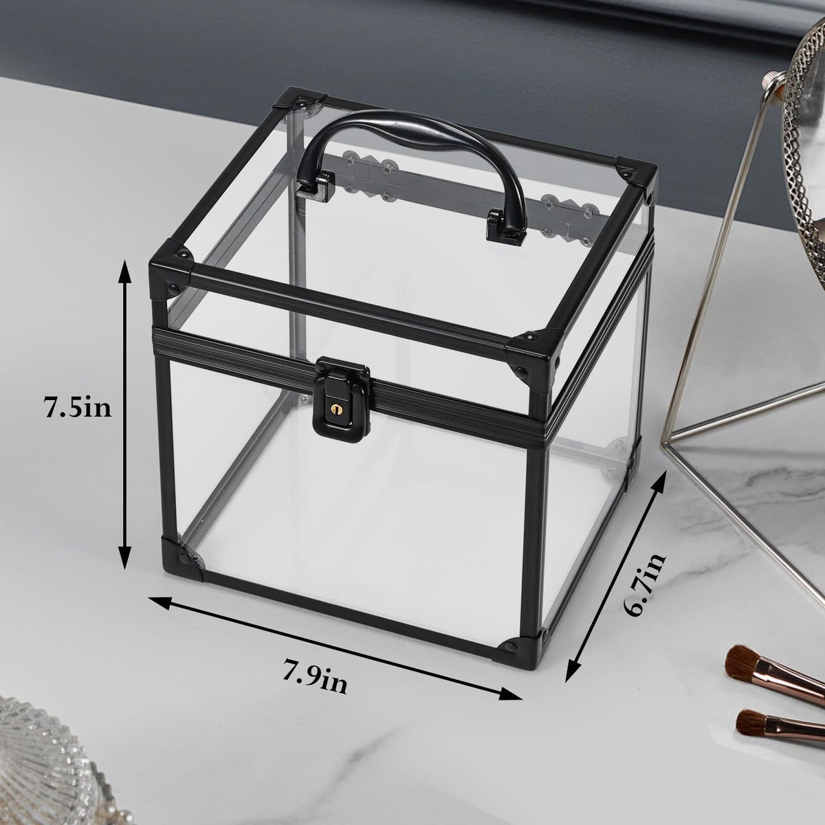 Portable Clear Makeup Organizer Case with Lockable Handle - Travel Cosmetic Storage Box