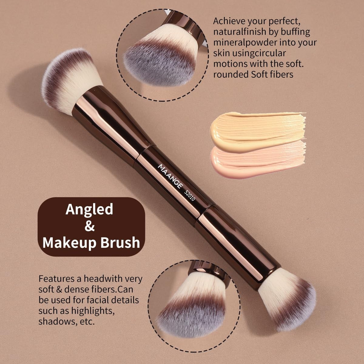 Foundation Makeup Brush Set - Double-Ended Kabuki & Face Brushes, 5 Pieces