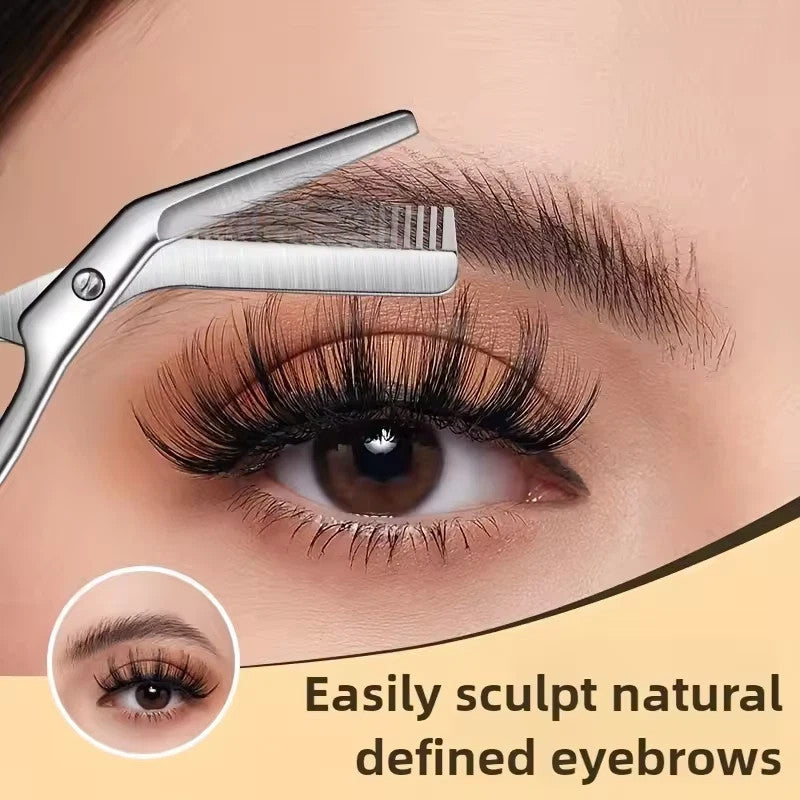 Stainless Steel Eyebrow Scissors with Comb - Precision Grooming Tool