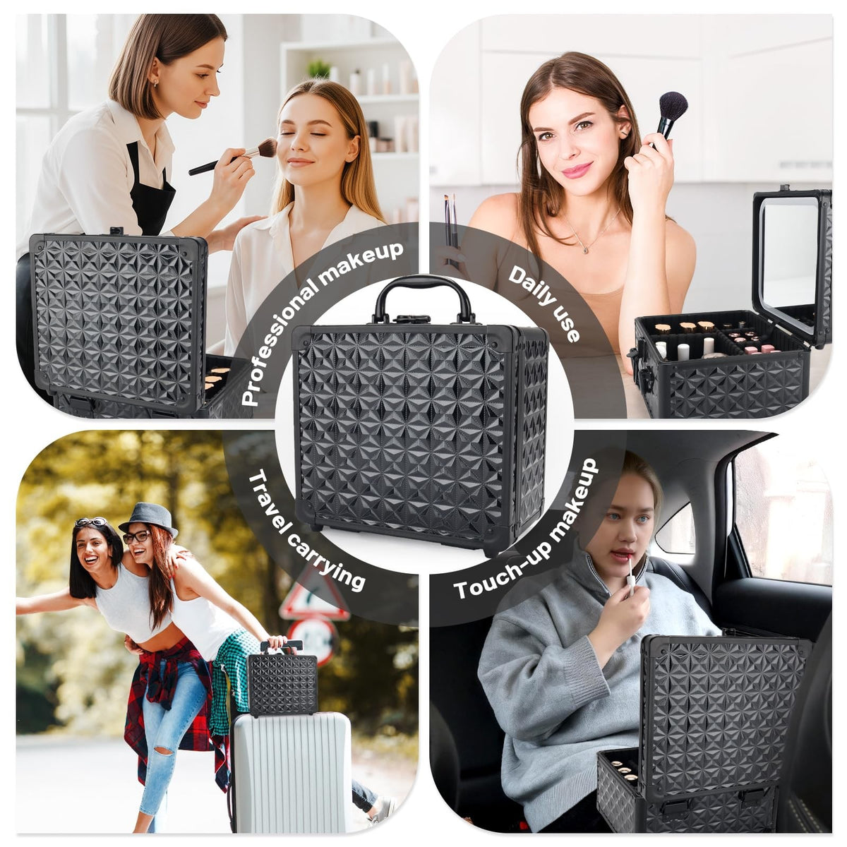 Lockable Portable Makeup Case with LED Lighted Mirror and Detachable Storage