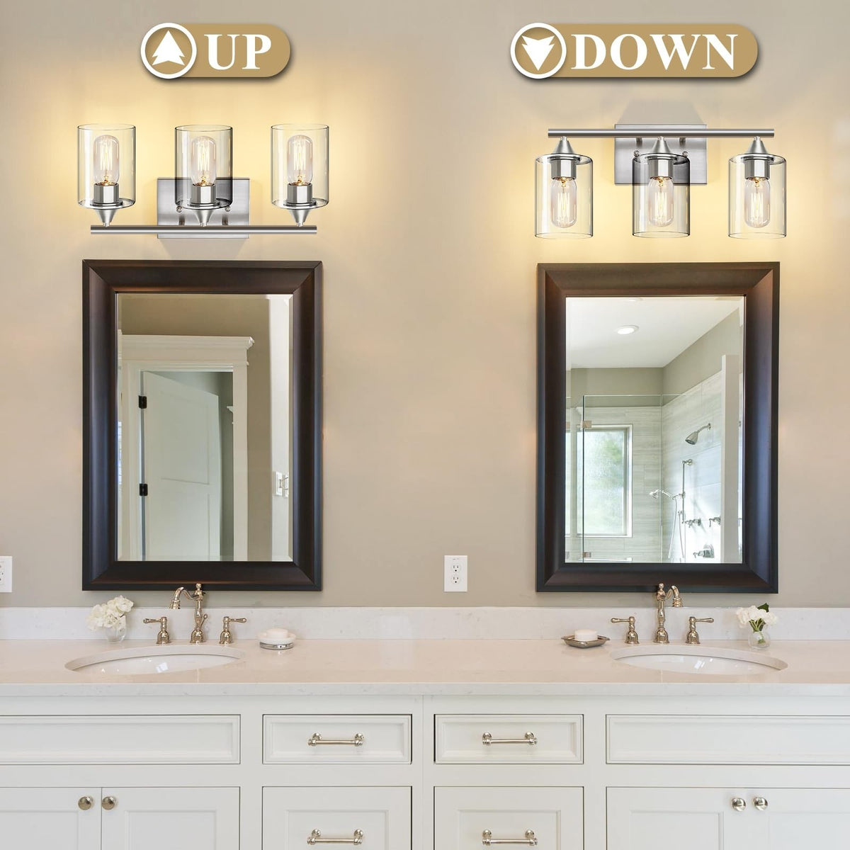 3-Light Brushed Nickel Bathroom Vanity Light Fixture Modern Wall Sconce