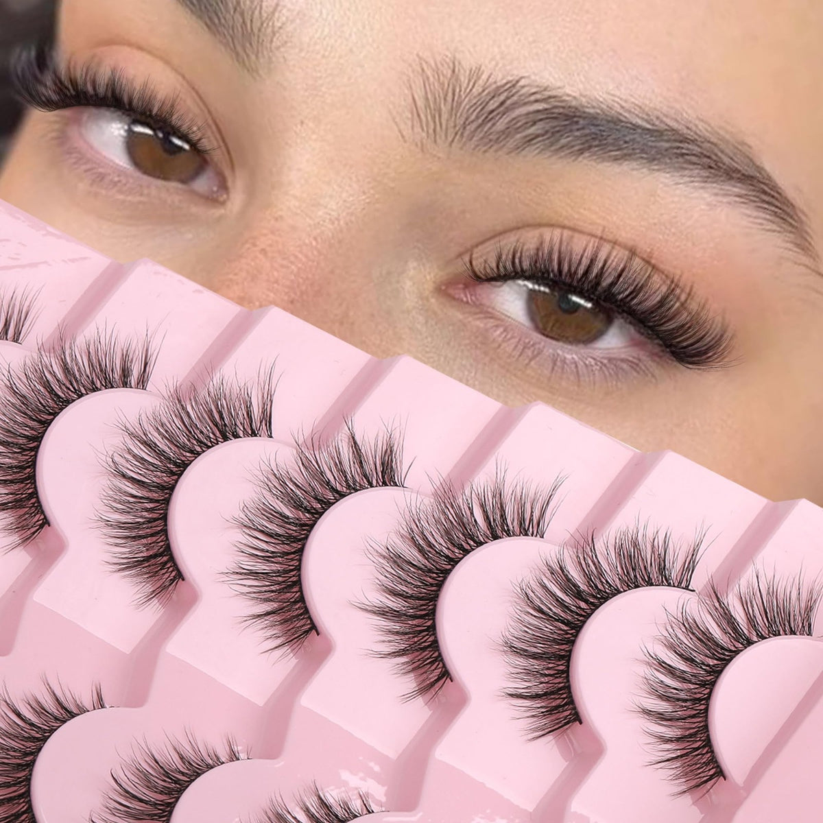 Natural Wispy False Eyelashes 7 Pairs Lightweight Reusable Strip Lashes