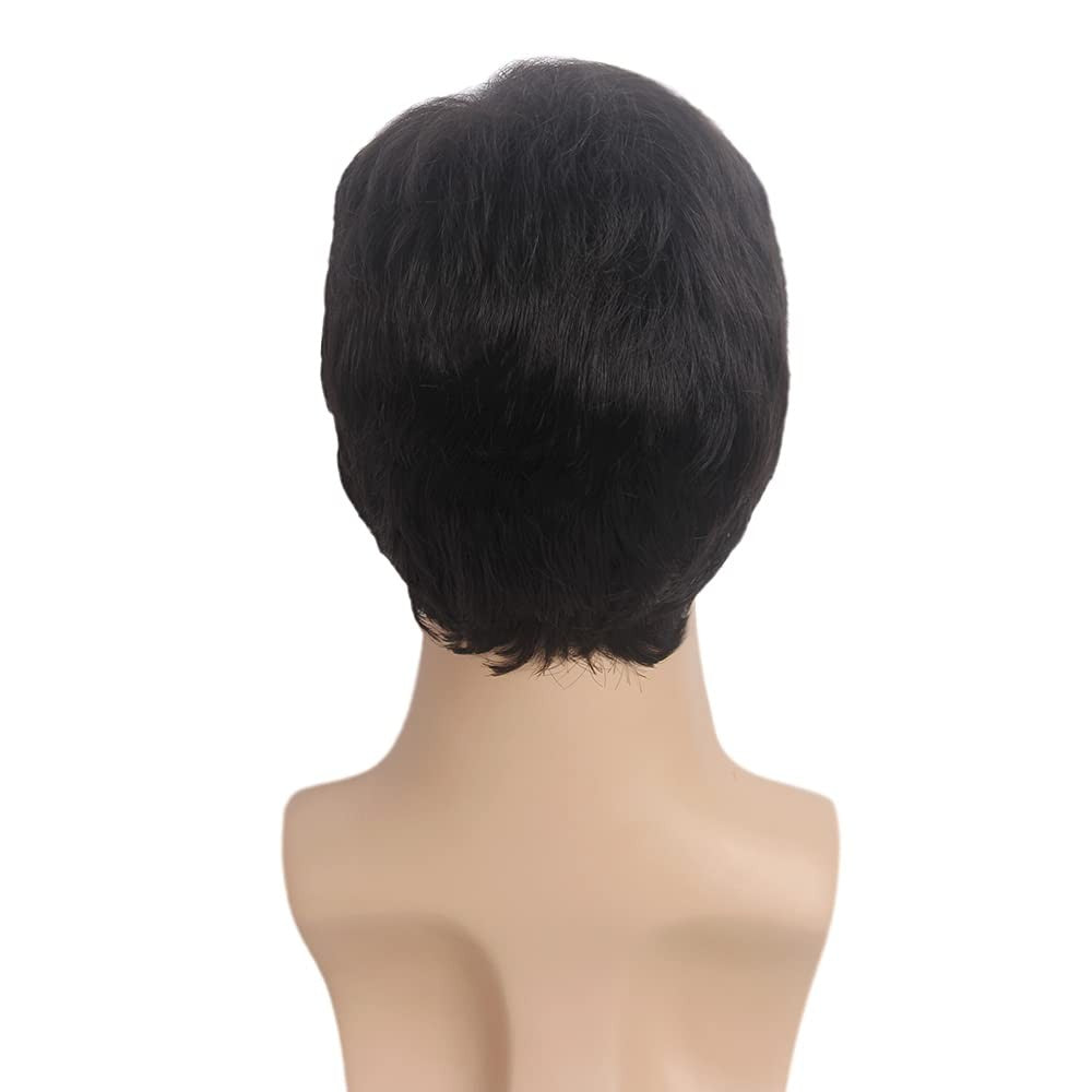 Men's Short Black Wavy Synthetic Wig for Daily & Cosplay Use