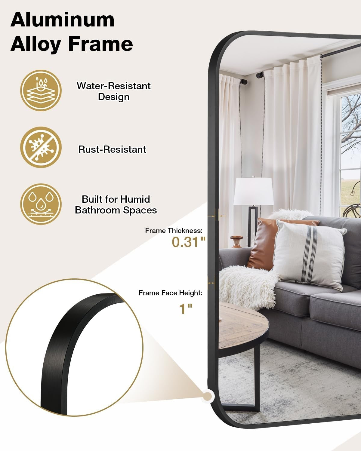 16x24 Matte Black Wall-Mounted Bathroom Mirror Rectangle Vanity
