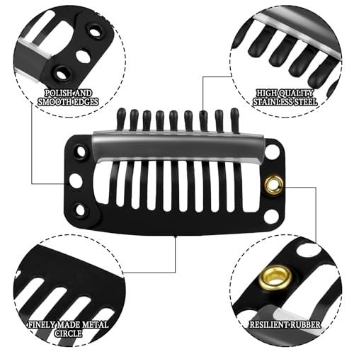 30 Pieces 32 mm 9-teeth Hair Extension Clips Wigs Snap Black