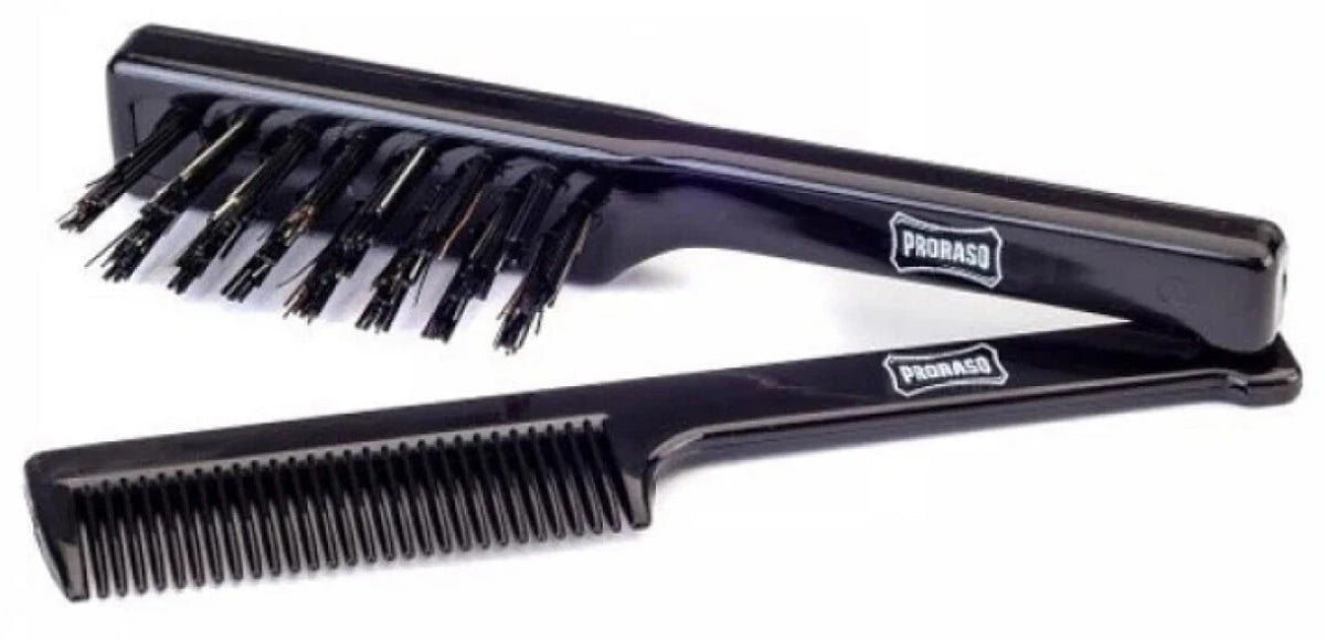 Men's Mustache & Beard Grooming Comb & Brush Set - Travel Friendly, Made in Italy