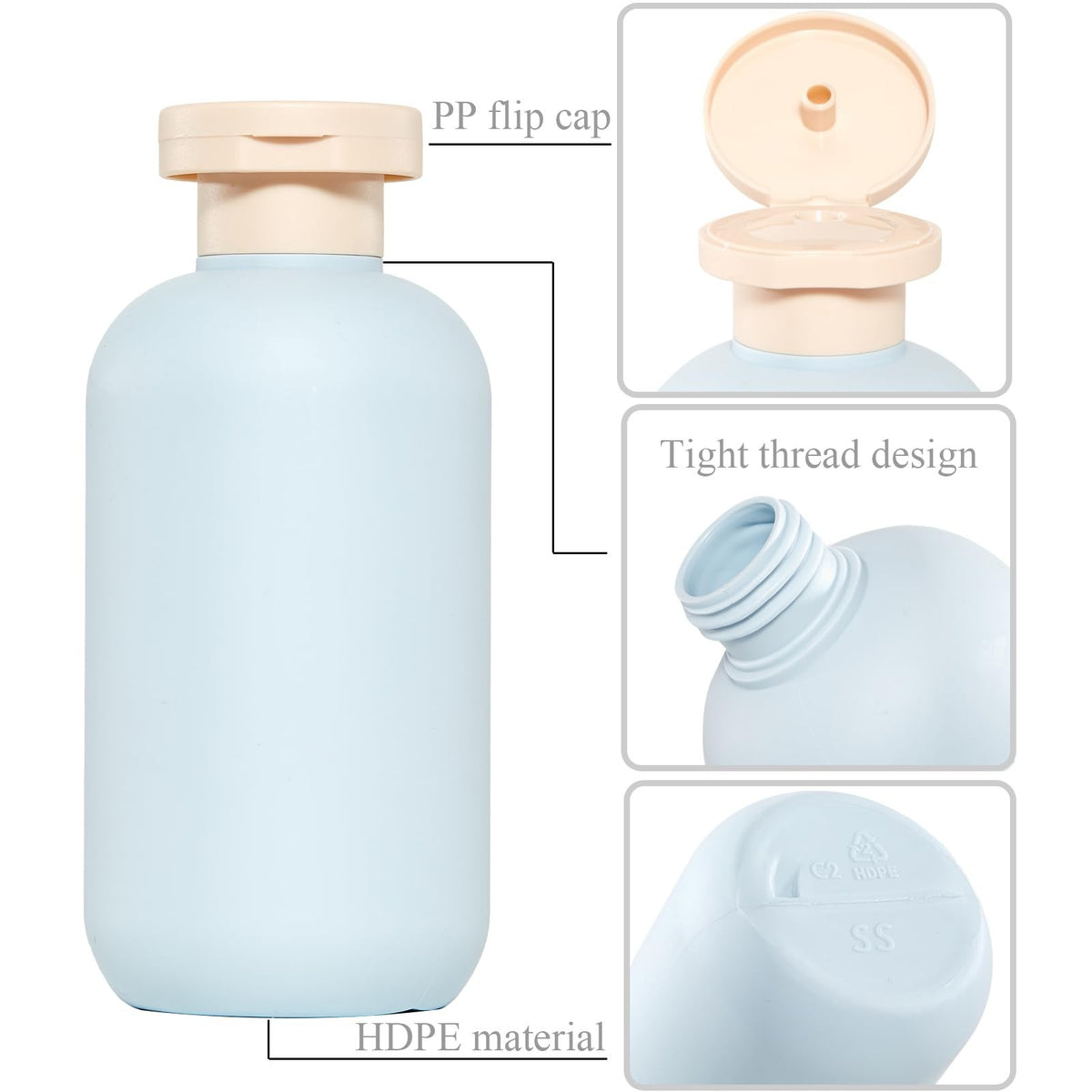 Refillable Squeeze Bottles with Pump & Flip Cap – 8.8 oz / 260 ml Travel Containers (Set of 3, HDPE, BPA-Free, Green)