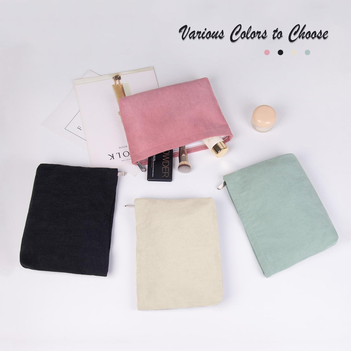Small Corduroy Makeup Bag for Travel and Organization - Pink