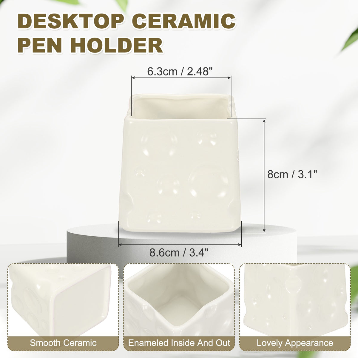 Ceramic Makeup Brush Holder - White 3-Inch Cosmetic Organizer