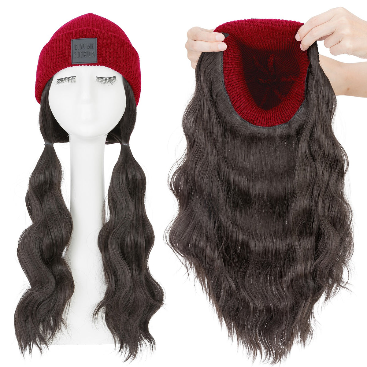 Winter Knit Beanie Wig with Water Wave Hair - Warm and Stylish