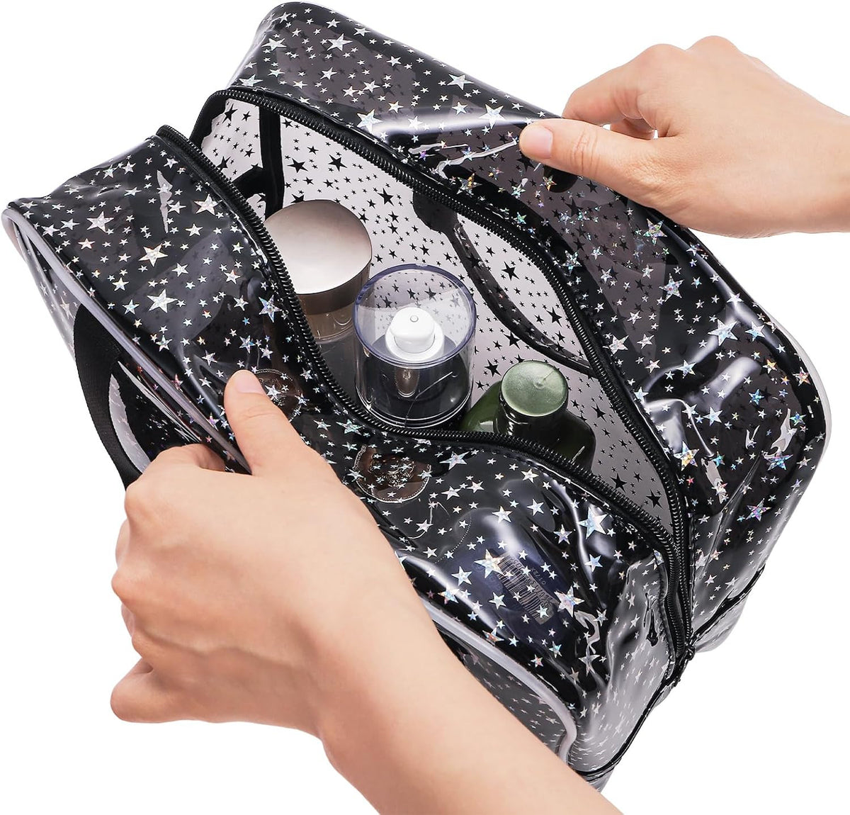 Waterproof Clear PVC Makeup Bag Set with Handle - 2 Pack for Travel & Storage