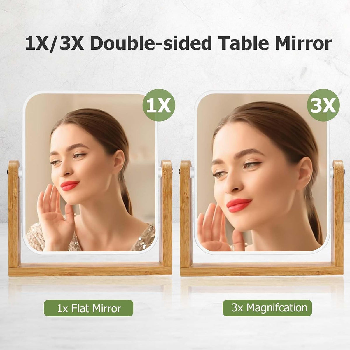 Double-Sided Makeup Mirror with Bamboo Stand - 8 Inch Swivel Vanity Mirror