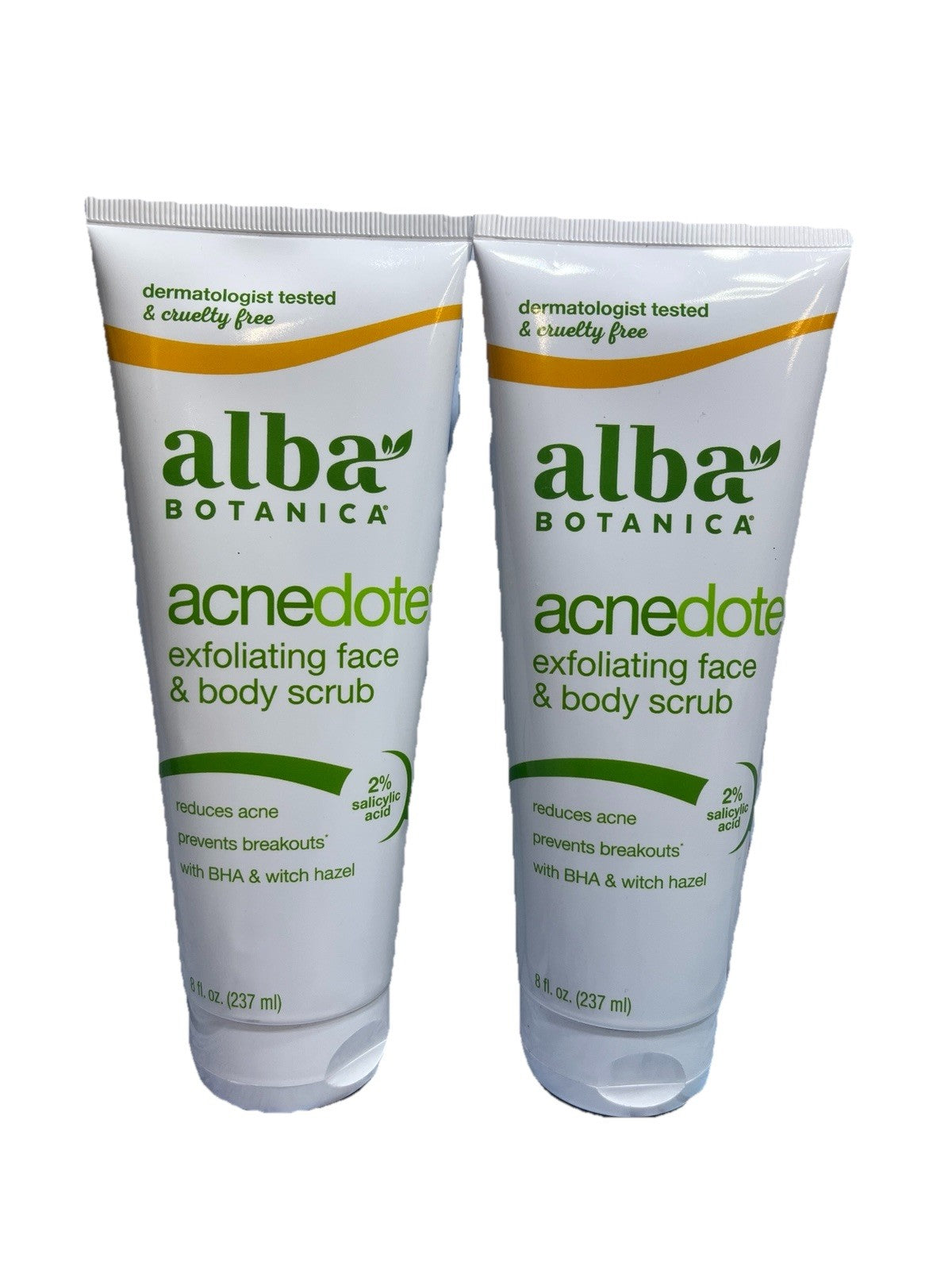 2 Alba Botanica Acnedote Exfoliating Face & Body Scrub 8 oz New