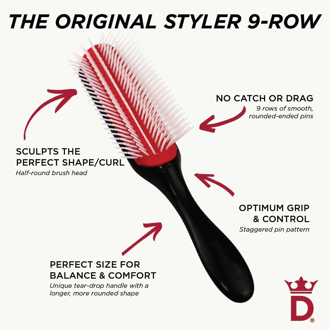 Denman 5 Row Hair Styling Brush for Curly Thick Hair - Detangling & Curl Defining
